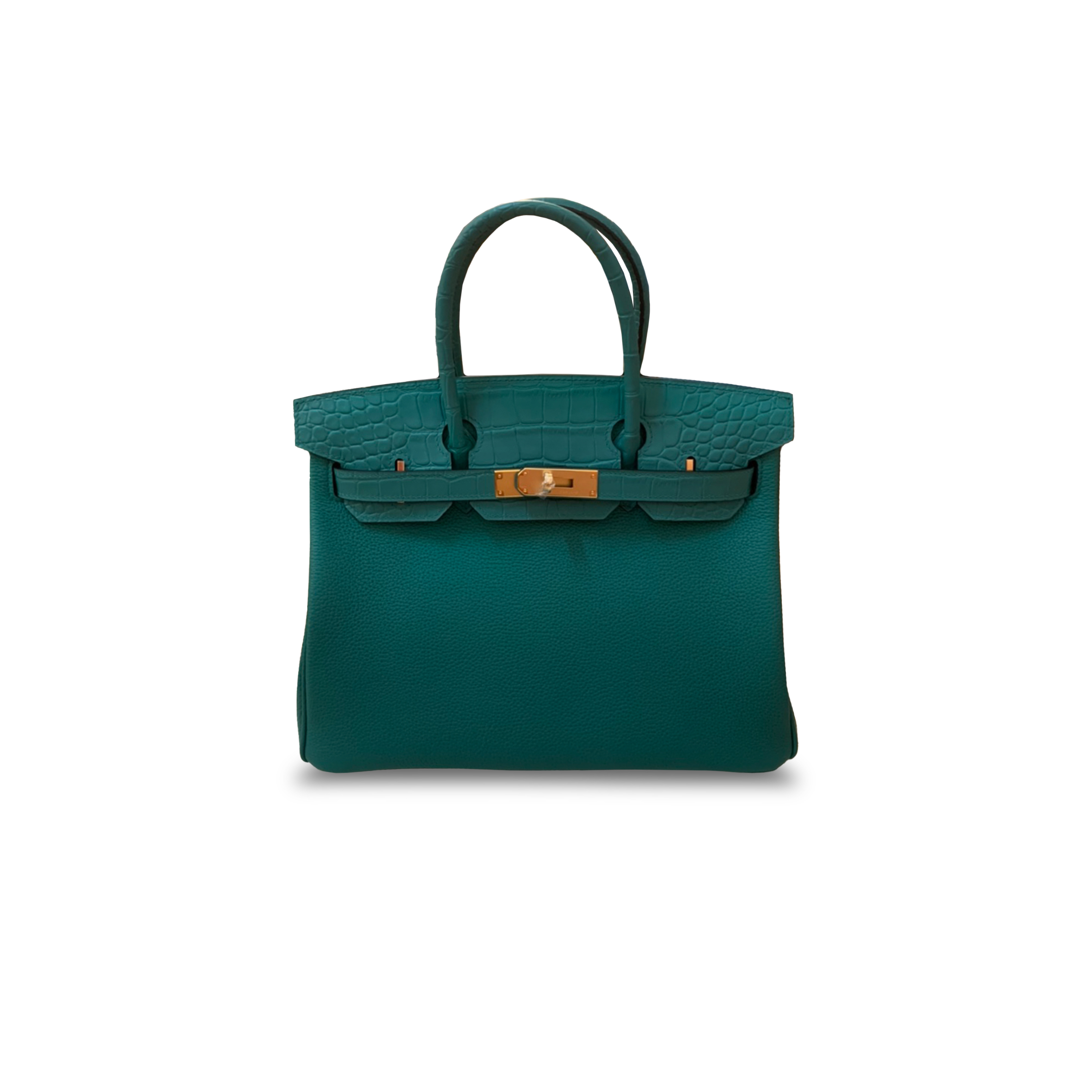 H**mes master birkin 30 matte crocodile and togo leather emerald green gold buckle h076235ck31 (30*22*16cm)